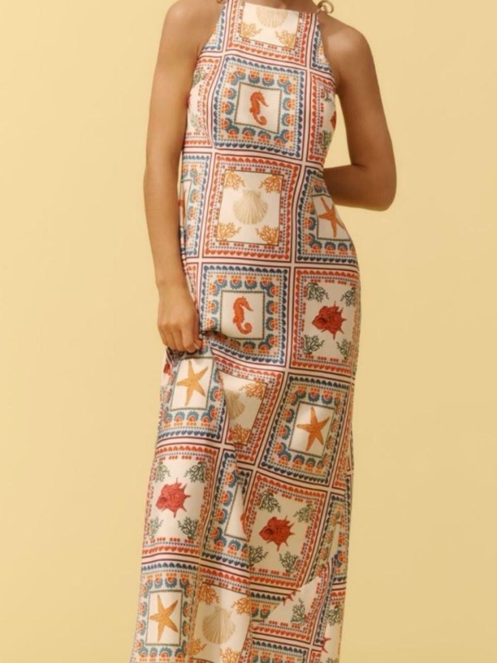 Anthropologie Cream Maxi Dress with Nautical Tile Print